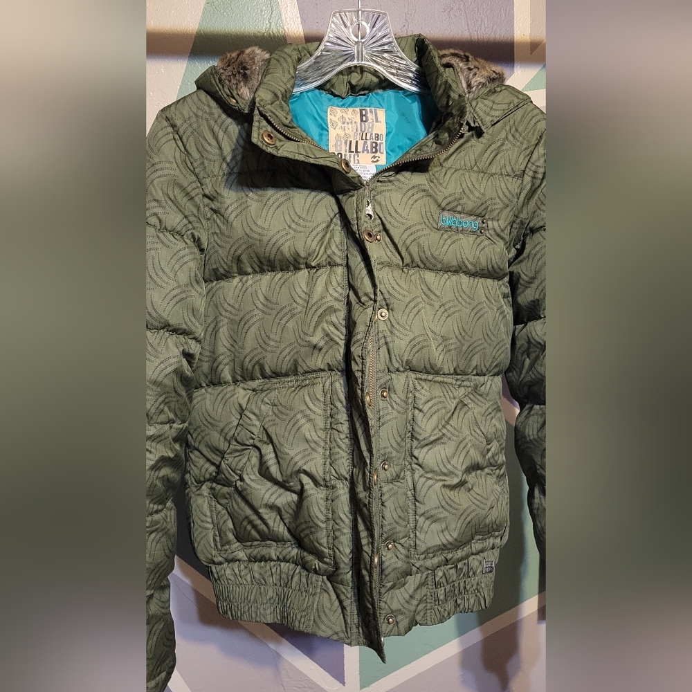 Billabong Olive Green Quilted Bomber Jacket